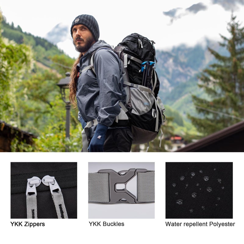 MOUNTAINTOP 70L Internal Frame Backpack Camping Backpacking Hiking Backpack for Men Women with Rain Cover,Black - Image 3